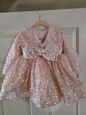 Sequin Bow Pink Girls Party Dress Size 2T